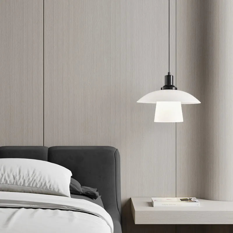 Italian minimalist glass bedside pendant light with black three-colour LED fixture