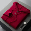 Men's American-style warm button hoodie sweater pullover in light camel, loose fit, standard wool yarn