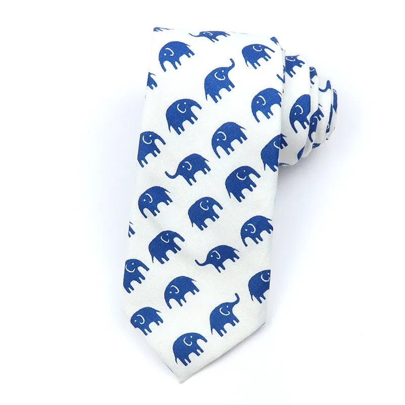 Narrow Korean style cotton bow tie with a printed cartoon pattern in various colours.