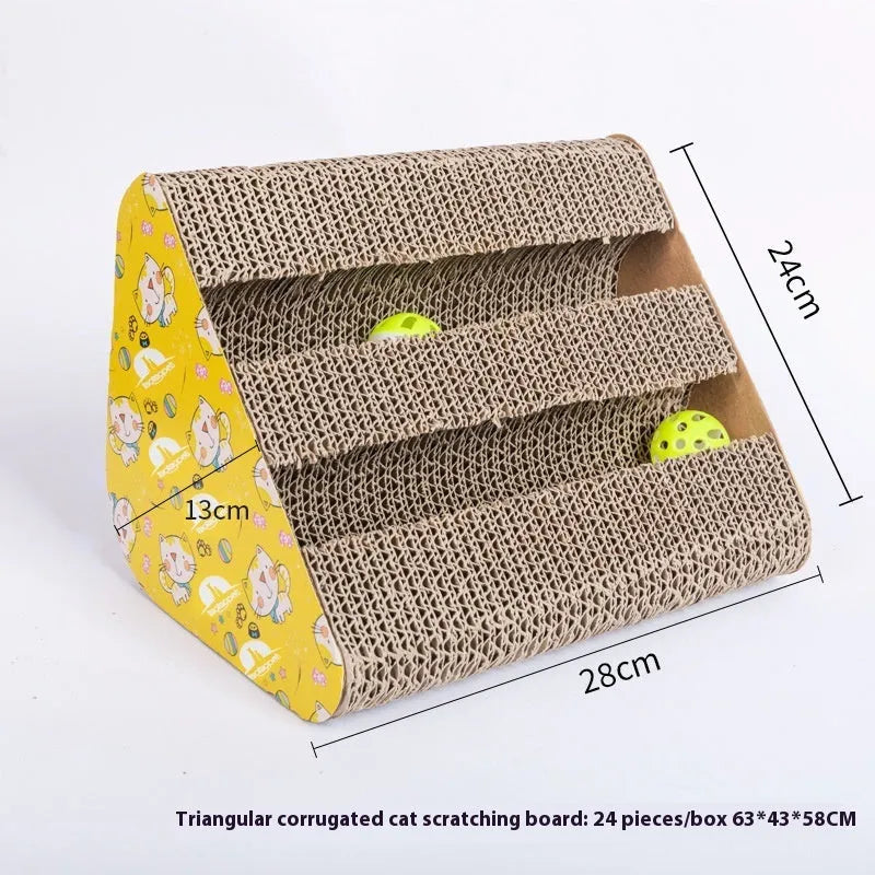 Leather-trimmed cat scratch board with corrugated paper surface in a bone shape style.
