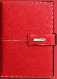 A5 notebook with PU leather cover in various colour options including black, red, green, blue, and orange