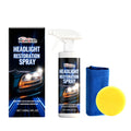HOMONTH 120ml headlight restoration spray bottle with sponge and cloth on a blue background
