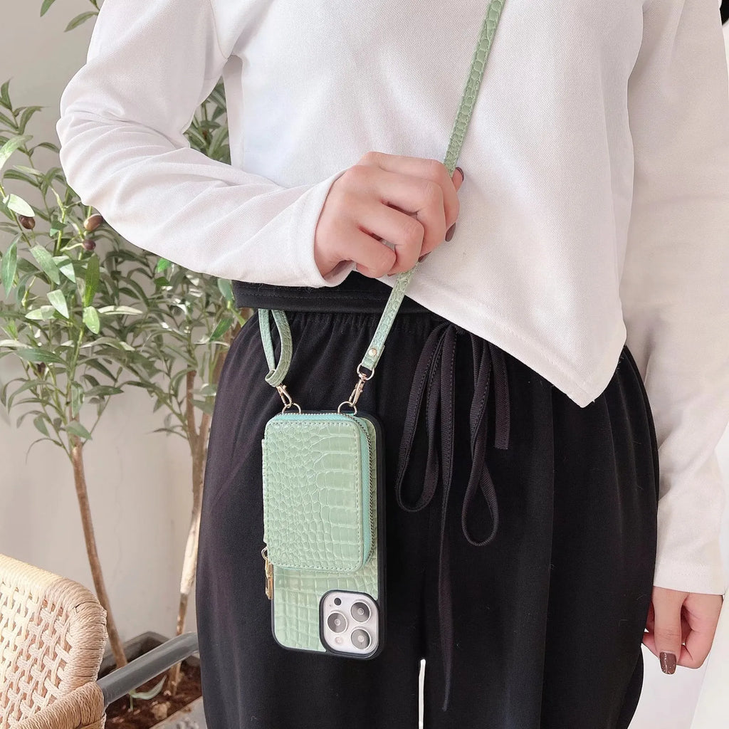 Crossbody leather zipper bag phone case for iPhone, nine colours, European American style back cover