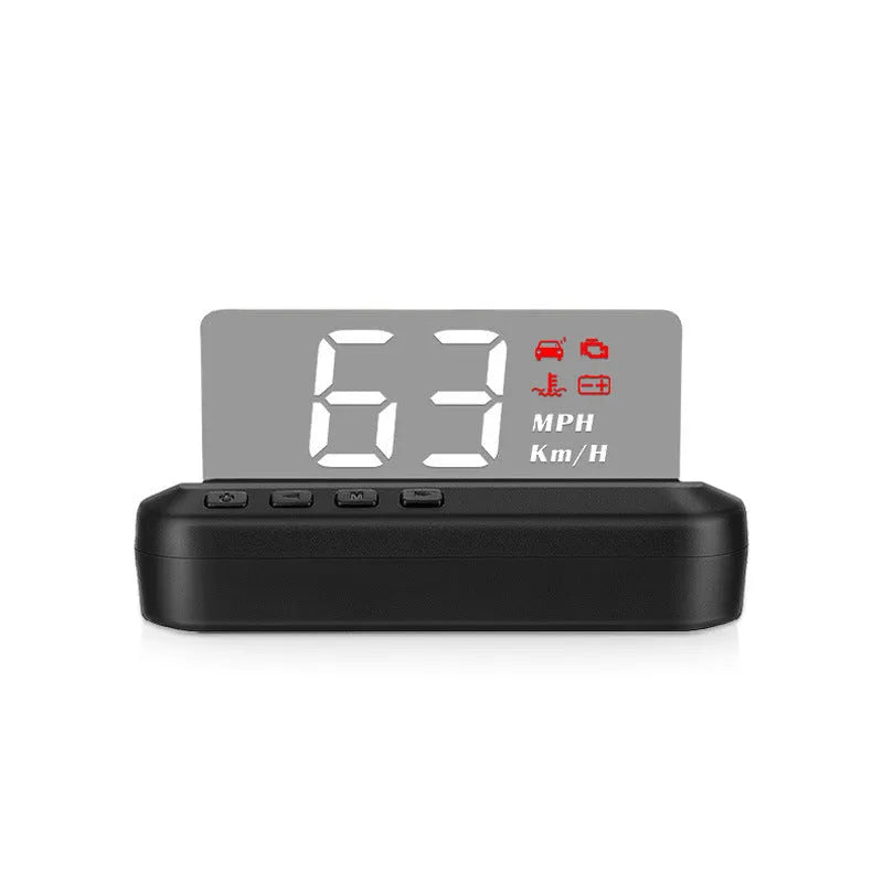 Black car head-up display with 2-inch screen showing speed projection for dashboard mounting