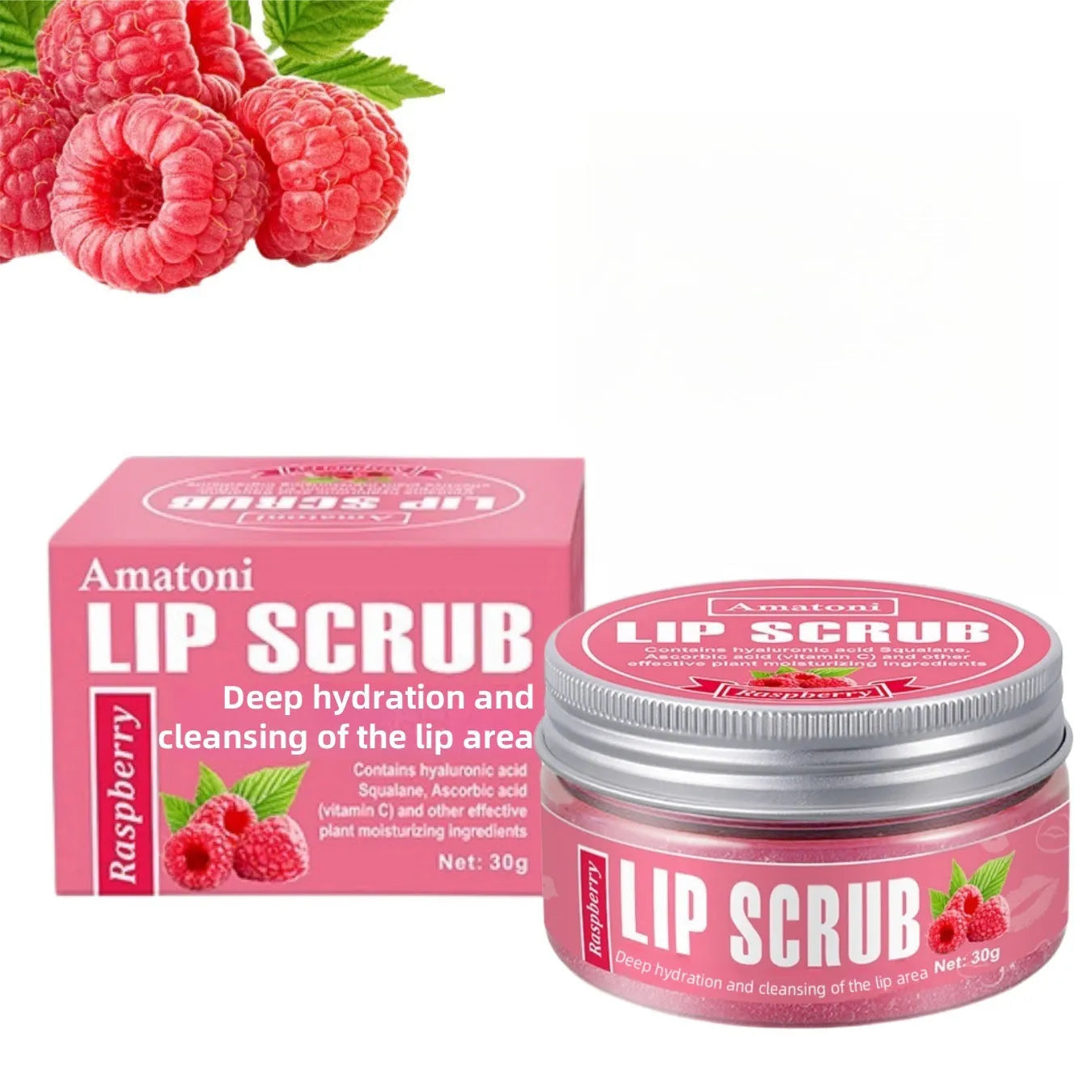 Amatoni lip scrub cream pot in 30g size for exfoliating and moisturising lips.