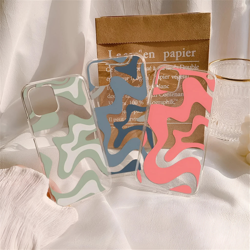 Transparent TPU phone case with striped wave painting pattern for iPhone 14 Pro