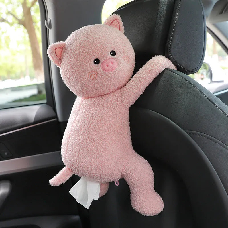 Soft plush car seat back tissue box holder with cute animal design