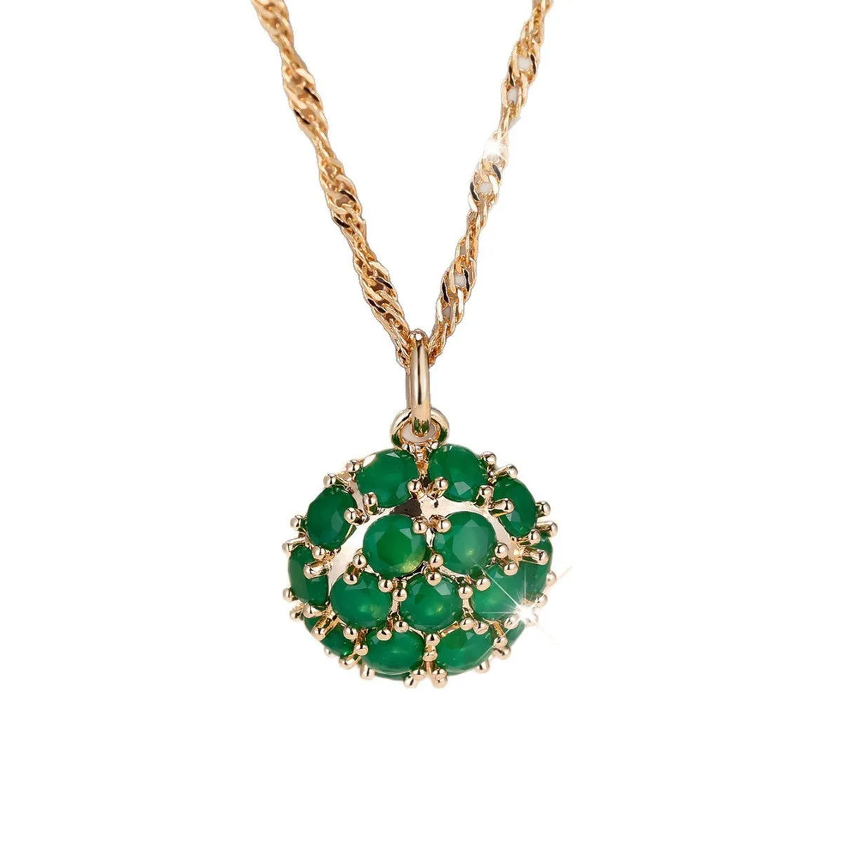 Round emerald full diamond pendant necklace on copper chain champagne gold colour geometric shape adjustable 51-60cm