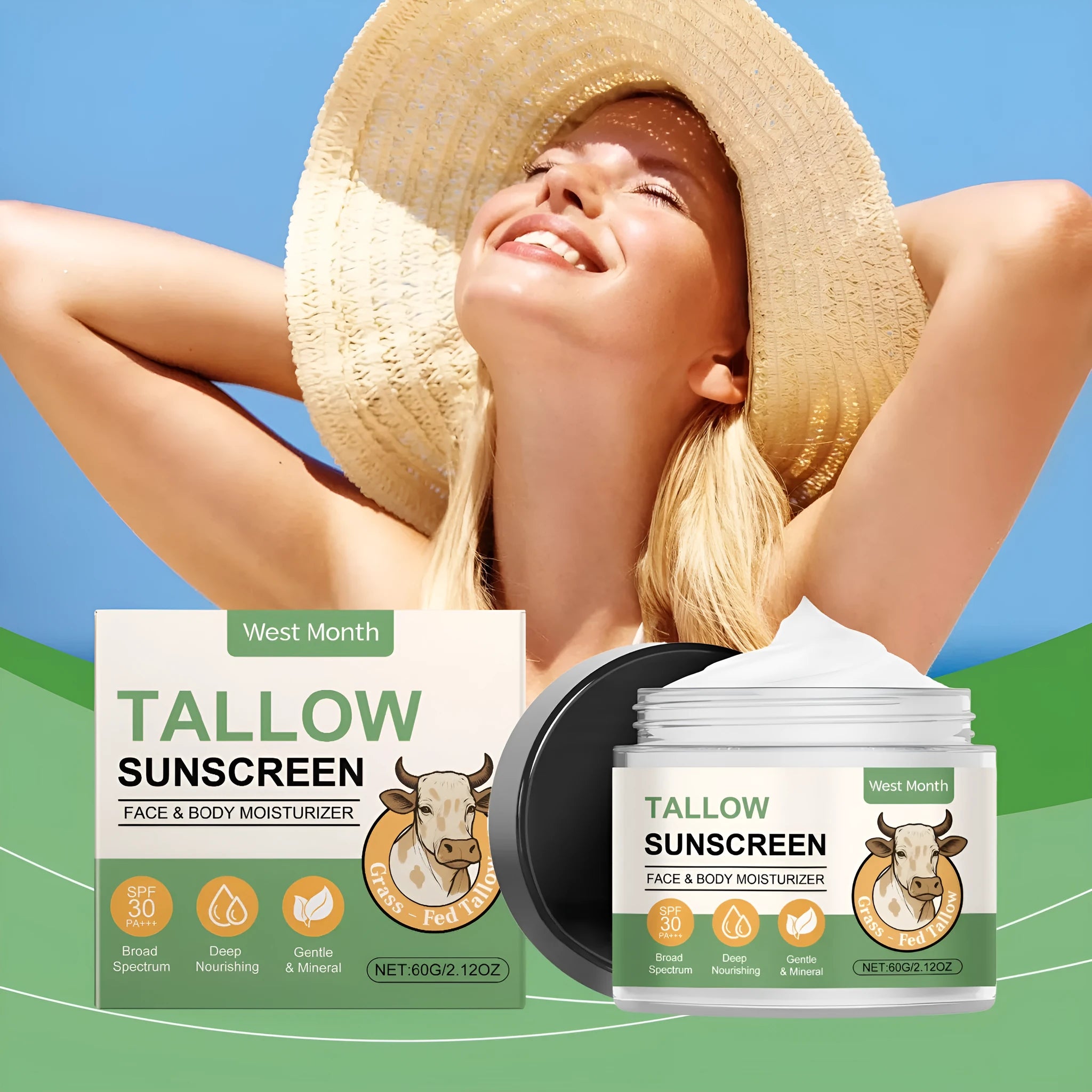 60g sunscreen cream container with titanium dioxide and hyaluronic acid for daily UV protection
