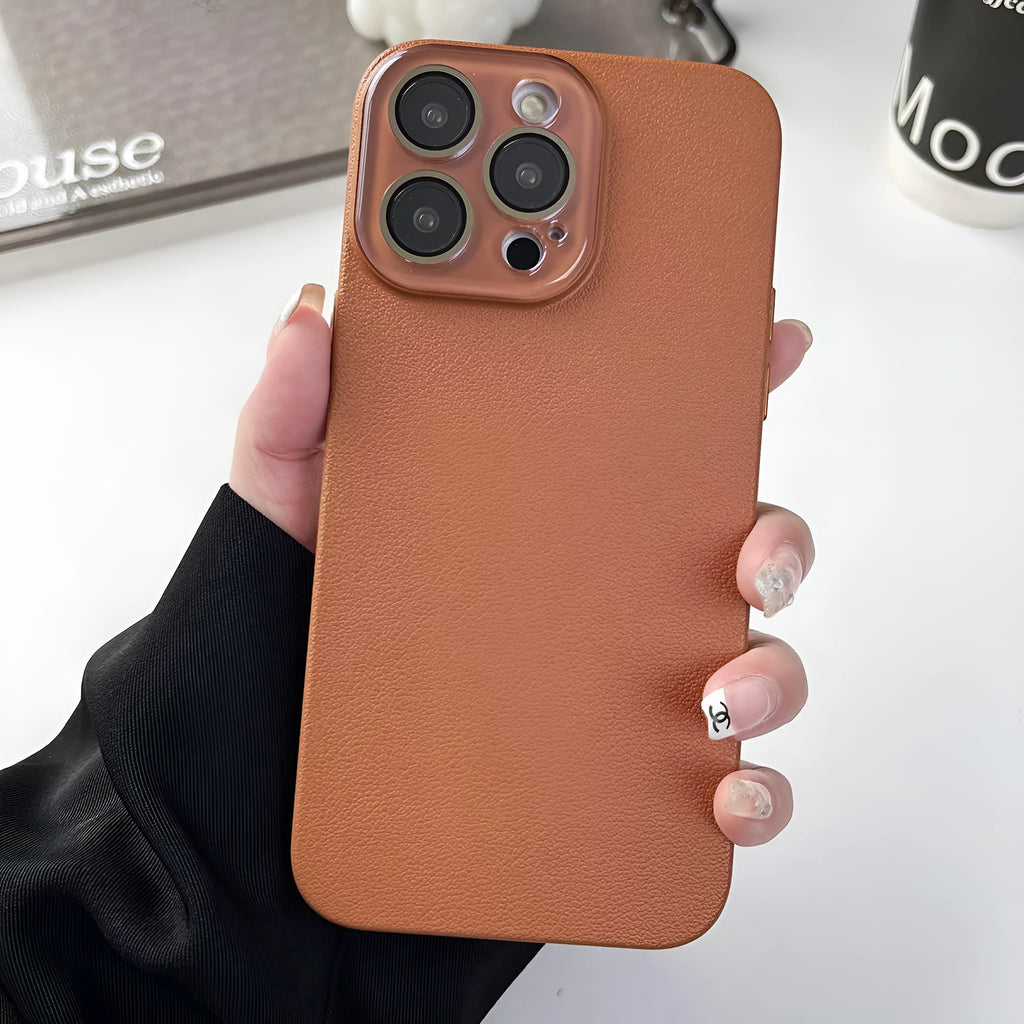 Solid colour lychee pattern PC phone case for iPhone 12-14 series drop protection in taro purple