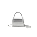 Retro square crossbody bag in PU leather with sewing line details, shown in a selection of colours.
