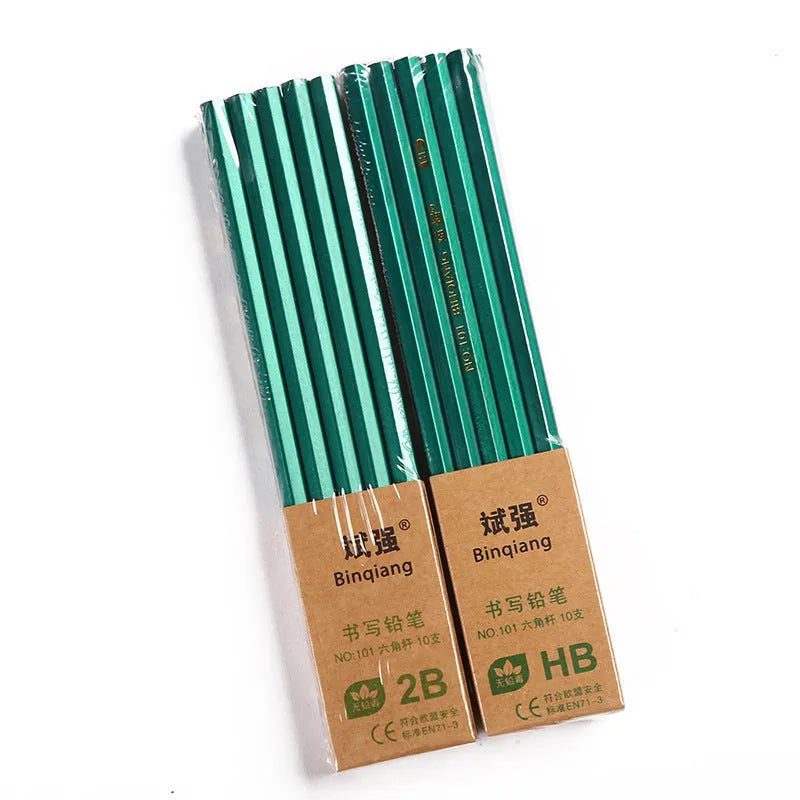 Green Rod wooden pencil set with HB and 2B grades, six-angle barrel design