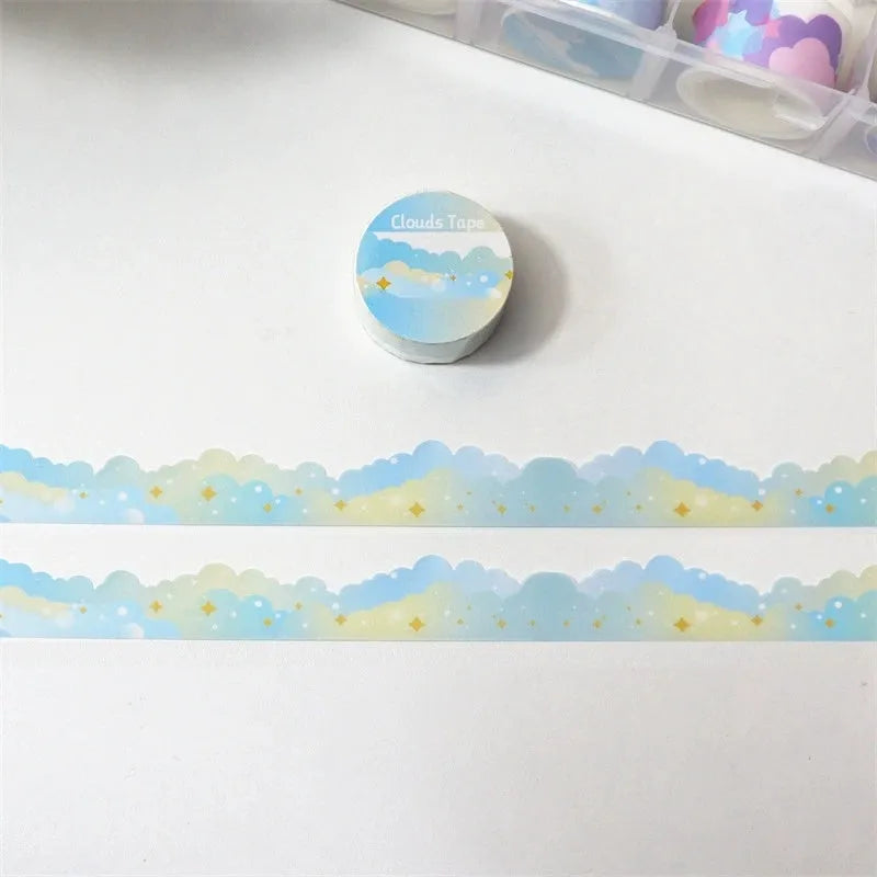 Japanese washi tape roll with star and cloud decorative border patterns measuring 24mm wide