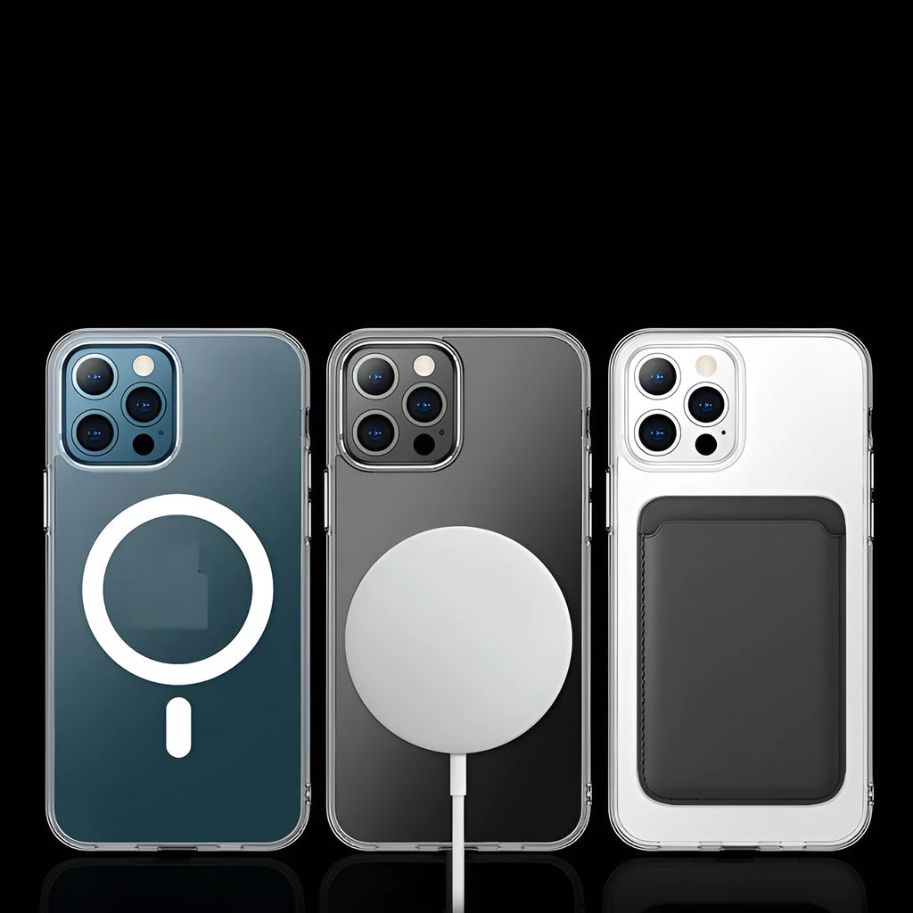Full transparent magnetic back cover case for iPhone on a table