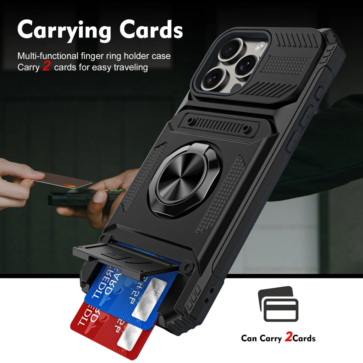 Multifunctional phone case with hidden card slot, bracket, and magnetic suction for iPhone in a range of colours including black and pink