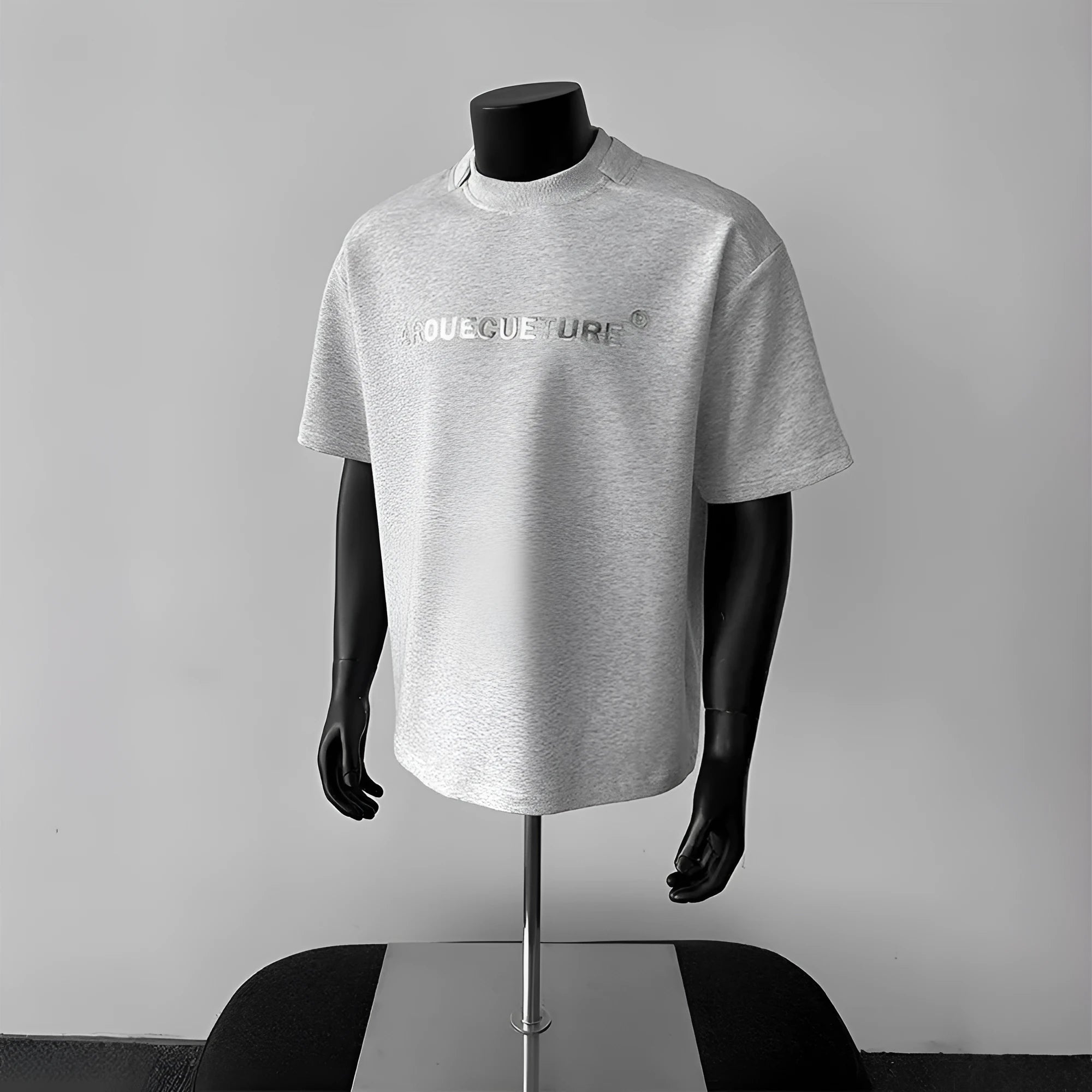 Men's loose fit short sleeve cotton t-shirt with a printed letter pattern in light grey