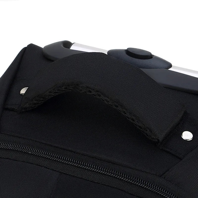 Black 18-inch nylon business backpack trolley bag with letter pattern lining and shoulder straps