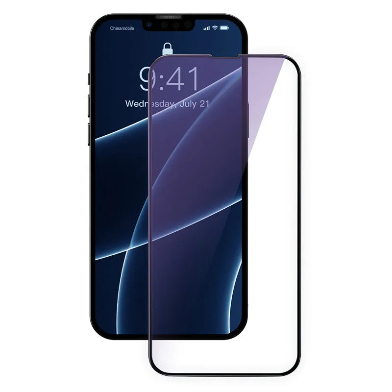 0.3mm anti blue light tempered glass screen protector for iPhone 5.4 inch model, black, with installation tool