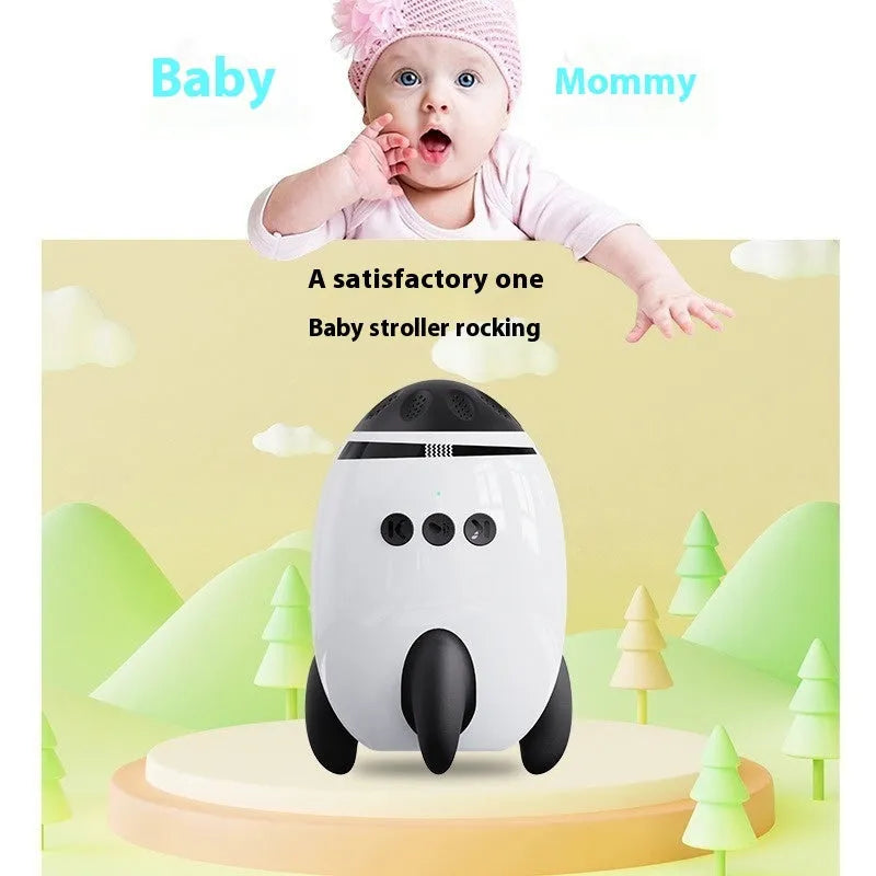 White baby sleep comforter device with Bluetooth and automatic shaking features for infant soothing
