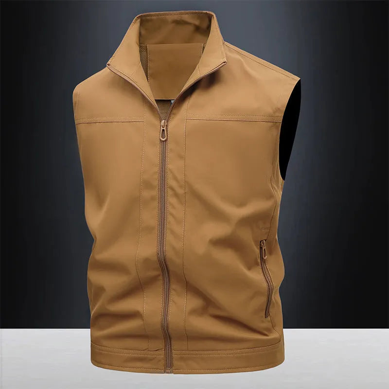 Men's casual horse shirt with stand-up collar in army green colour showing loose fit and breathable fabric