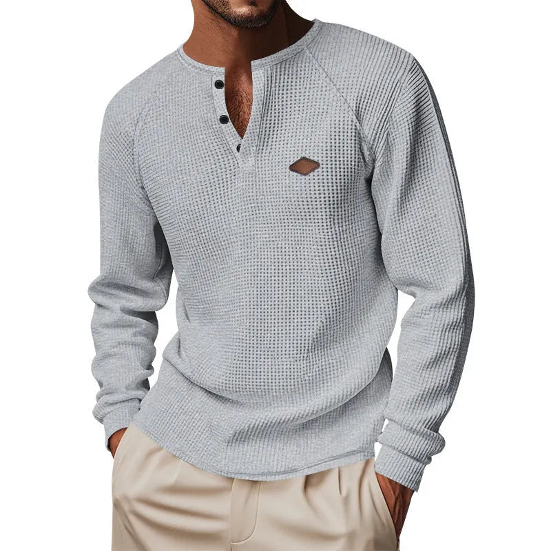 Waffle texture raglan sleeve pullover in multiple colours with loose fit for casual wear