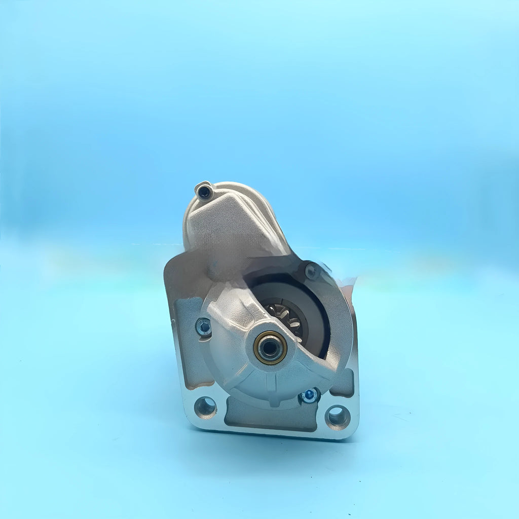 Black automotive starter motor with 10 teeth for Ford Fiesta shown on white background