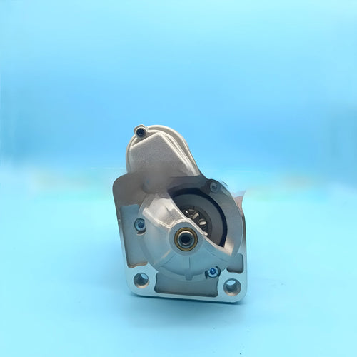 Black automotive starter motor with 10 teeth for Ford Fiesta shown on white background
