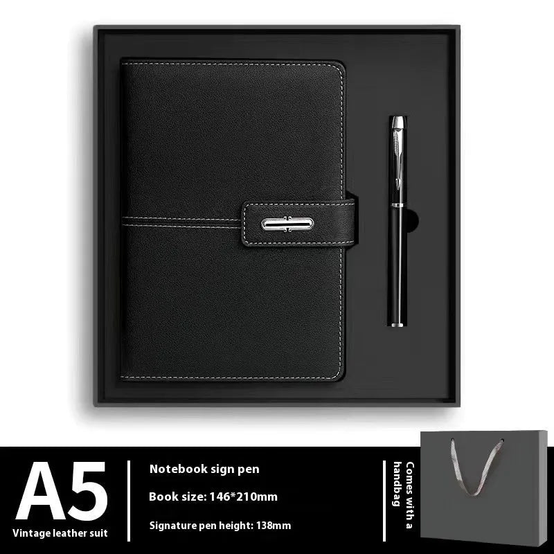 A5 notebook with PU leather cover in various colour options including black, red, green, blue, and orange