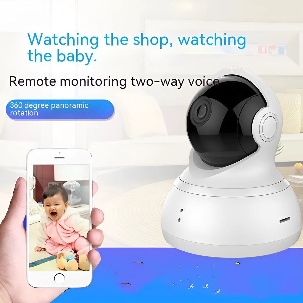 White wireless WiFi surveillance camera with 360-degree HD night vision and wall mount