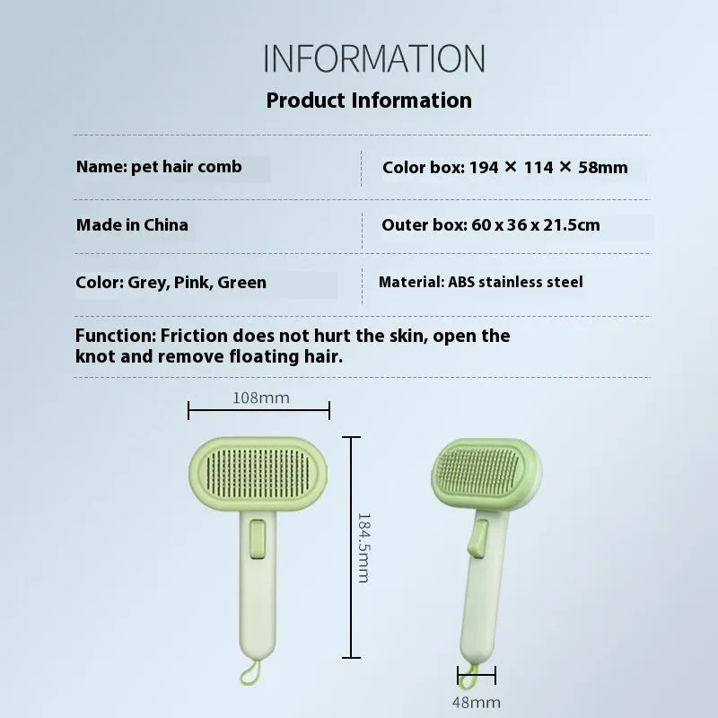 Large pet grooming comb with one-click shaver and floating knot untying features in light grey colour