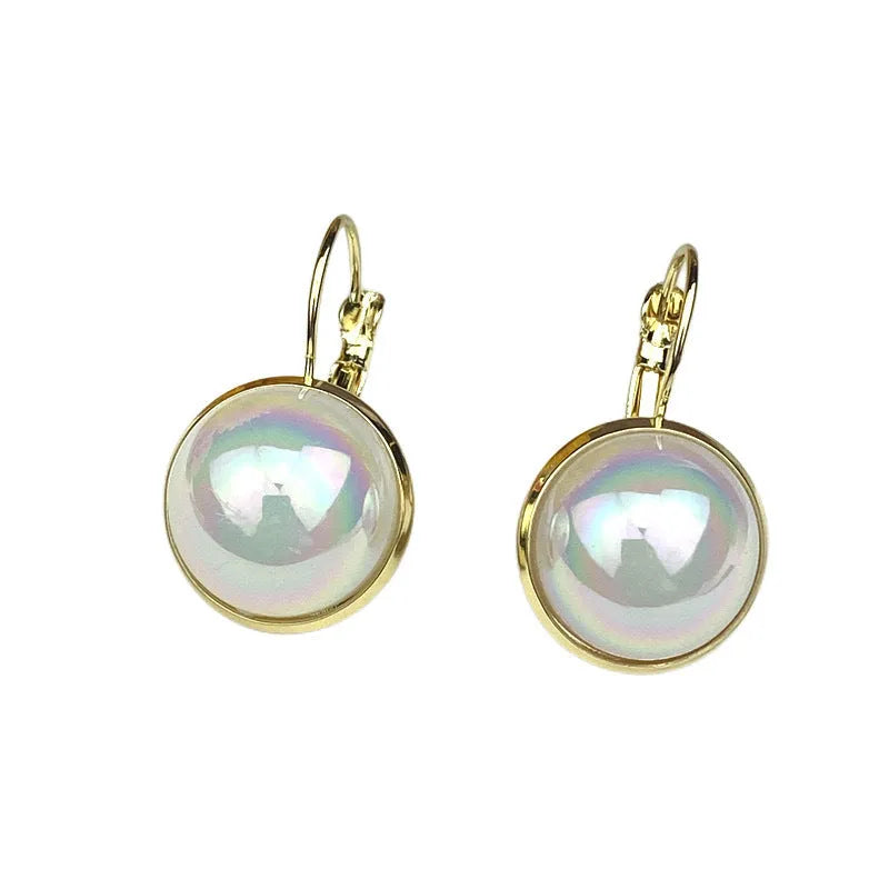Korean style geometric metal ear clips with colourful mermaid finish and clip-on design