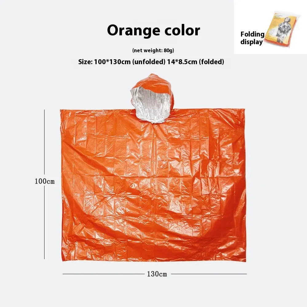 Marathon Wild Cross-country Raincoat in orange or army green, laid flat showing 100x130cm size