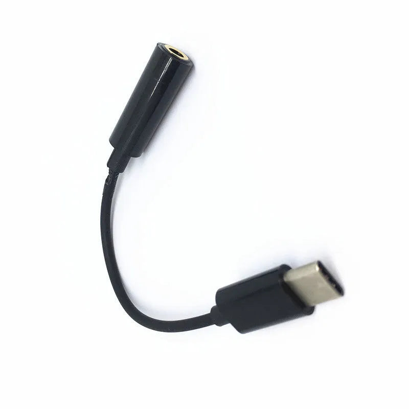 Type-C to 3.5mm audio adapter cable with 10cm length and 99% oxygen-free copper wire in black