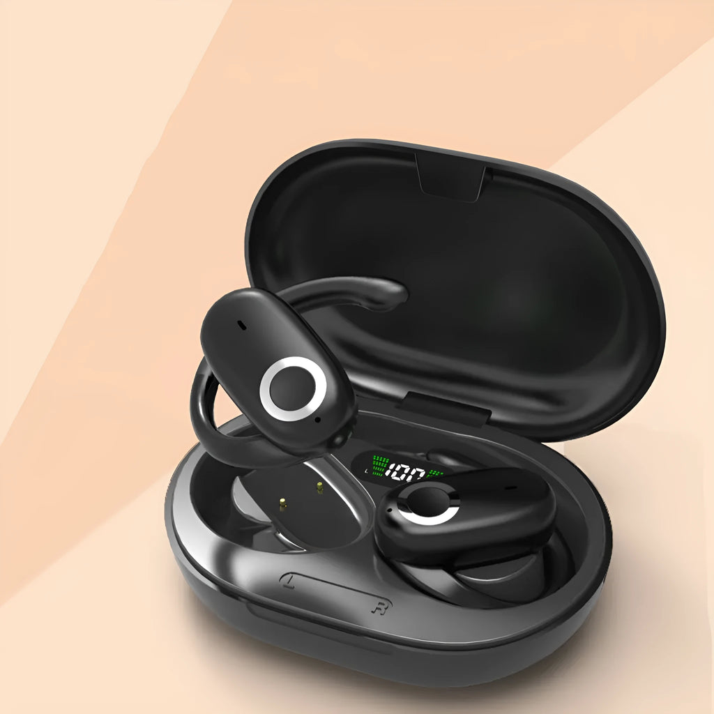 Simple Home Rotating Wireless Bluetooth Headset in black with digital display screen