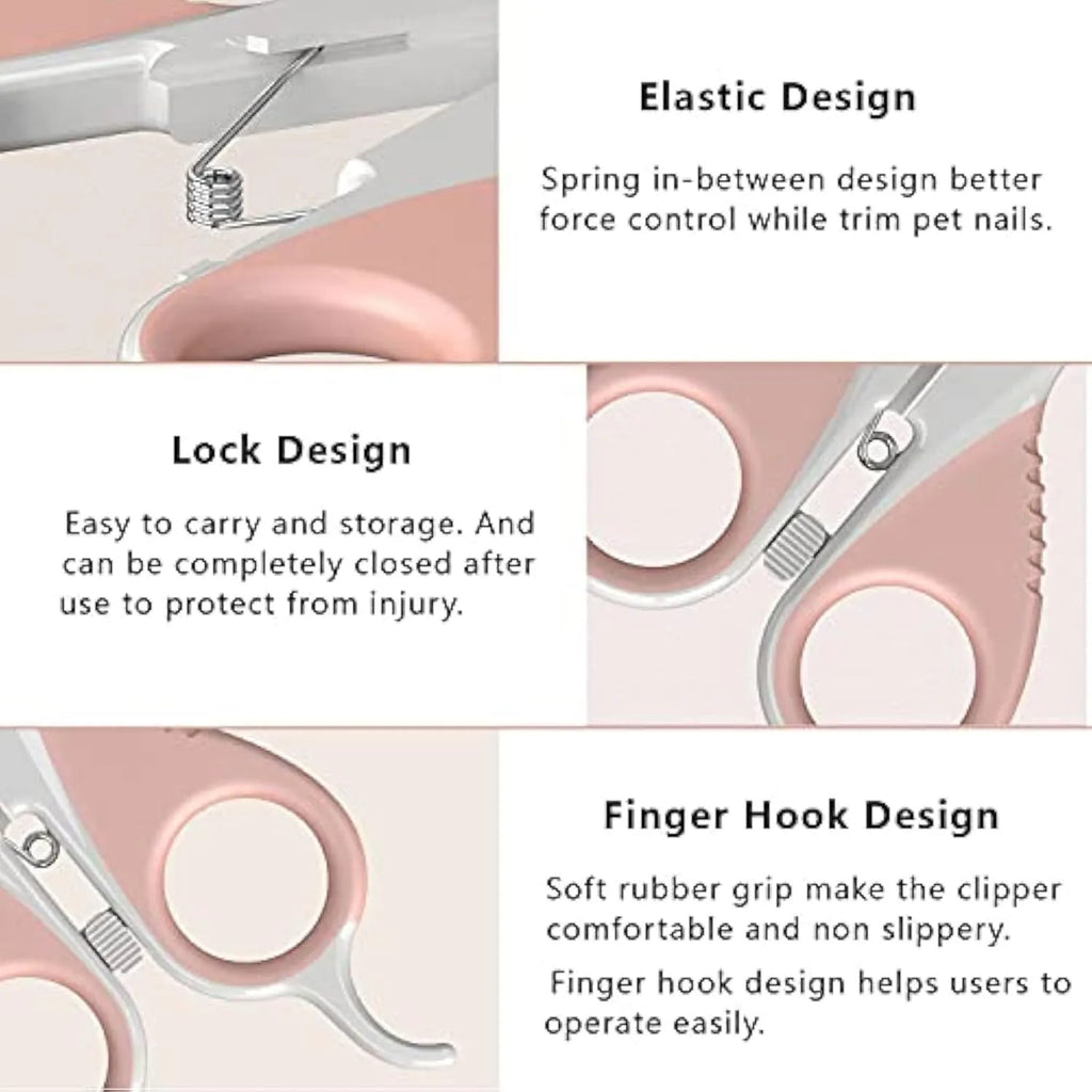 Grey and pink angled cat nail clippers with safety guard for small pet grooming