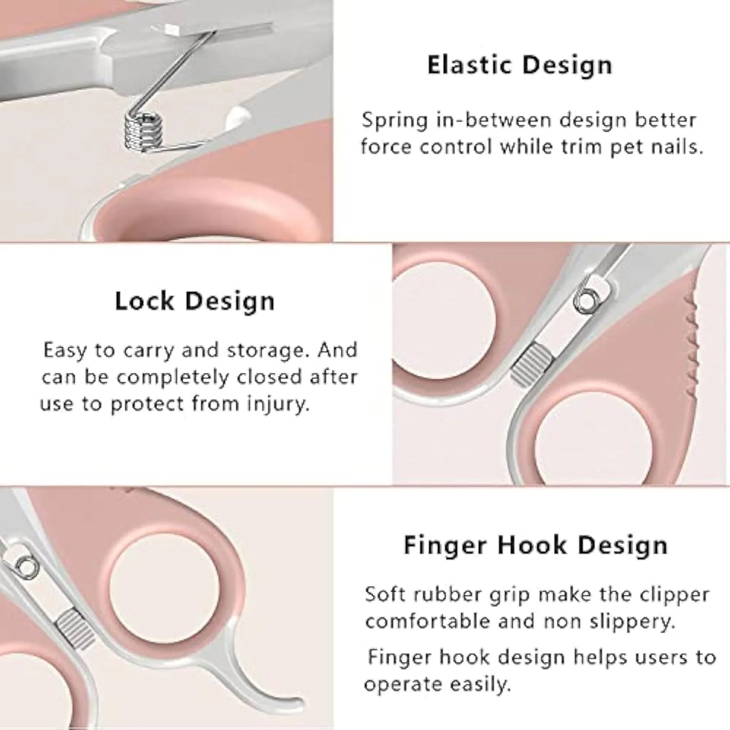 Grey and pink angled cat nail clippers with safety guard for small pet grooming
