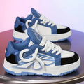 Men Harajuku clunky sneakers with thick sole, synthetic leather upper, lacing, in black low-top style