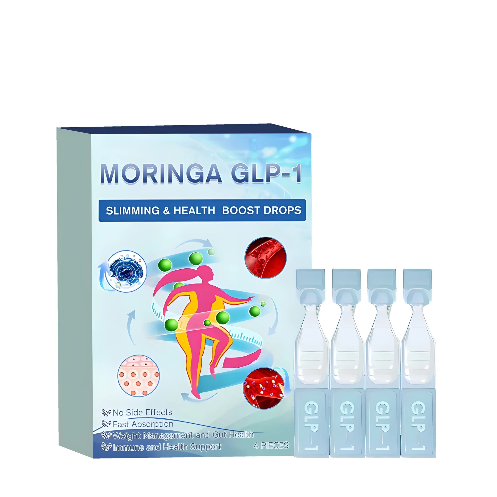 Four dropper bottles of traditional Chinese herbal appetite suppressant drops with mint extract