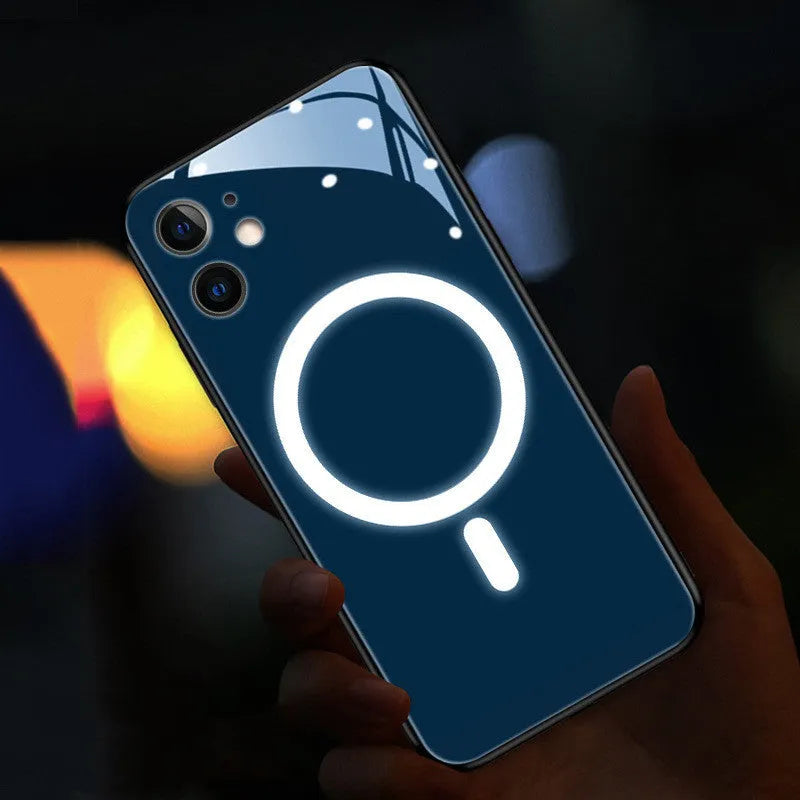 Incoming call light emitting phone case for iPhone with tempered glass and colour painting ins style in black