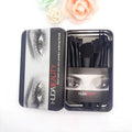 12-piece black makeup brush set in iron box with wooden handles and silk nylon bristles