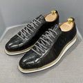 Fashion pattern embossed handmade shoes for men, low tube front tie, available in white, green, black, gray