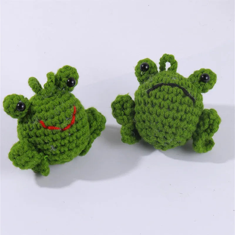 Handmade woven frog car pendant in plush material with cartoon design