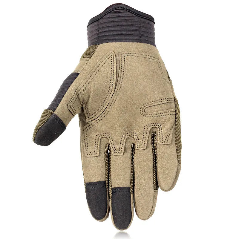 Touch screen military tactical full finger motorbike gloves in knitted fabric available in black army green wolf brown
