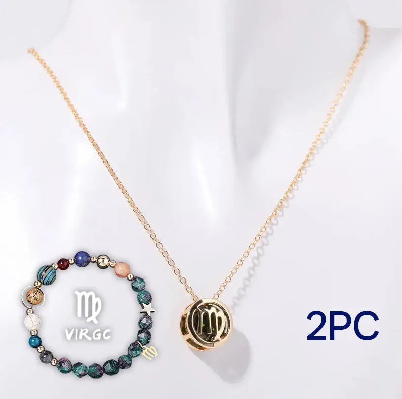 Natural stone beaded necklace and bracelet set with adjustable cords in gemstone materials