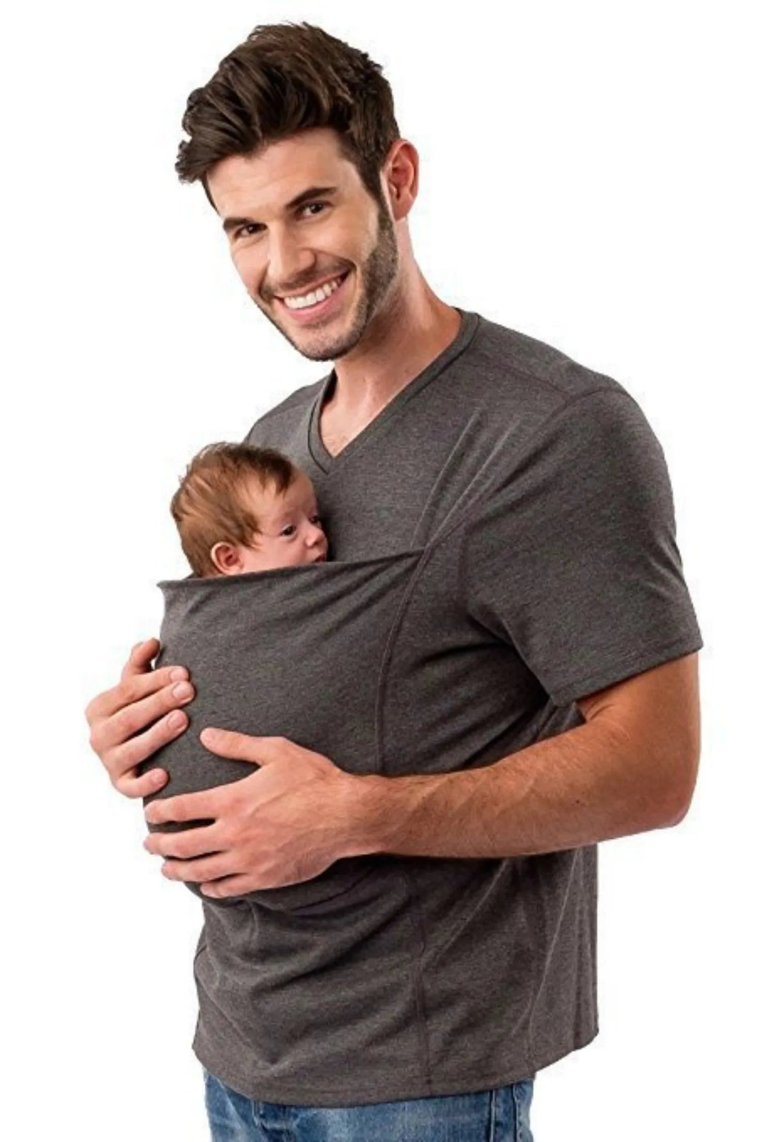 Loose fit green cotton casual top with round neck and short sleeves on a hanger.