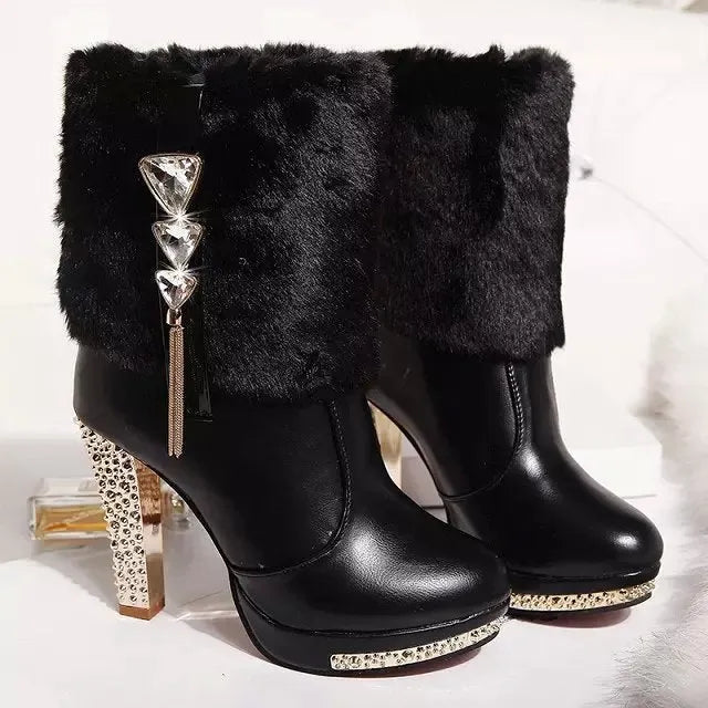 Women's ankle boots with chunky high heel 6-8CM, artificial PU upper, solid colour, black or white, sizes 35-41