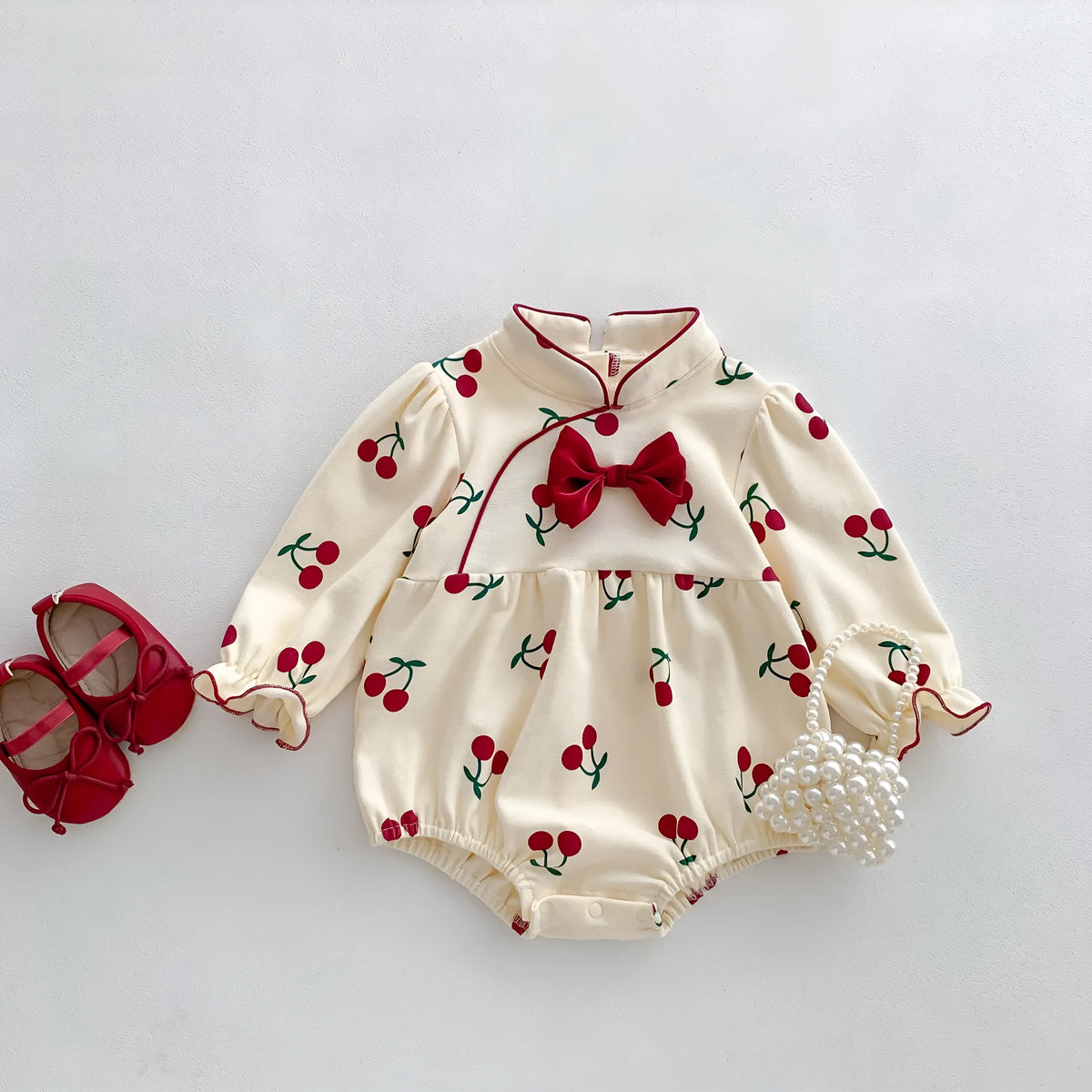 Girls cotton double breasted romper in apricot for 66cm 73cm 80cm 90cm height