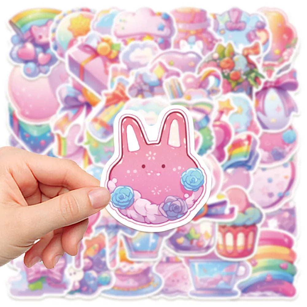 Pack of 50 fresh candy small object decorative waterproof stickers, each measuring between 4 and 7 cm.