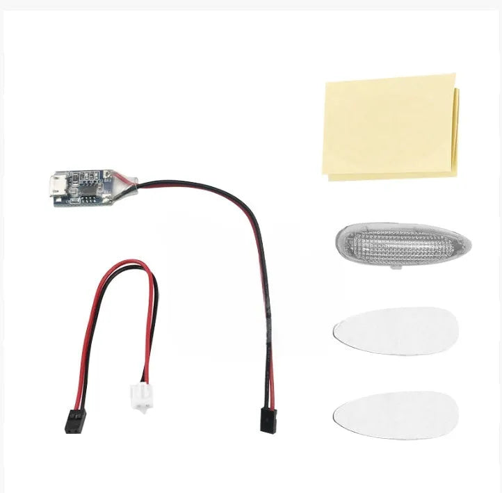 Aviation model running light unit with LED and charger components for fixed-wing aircraft.