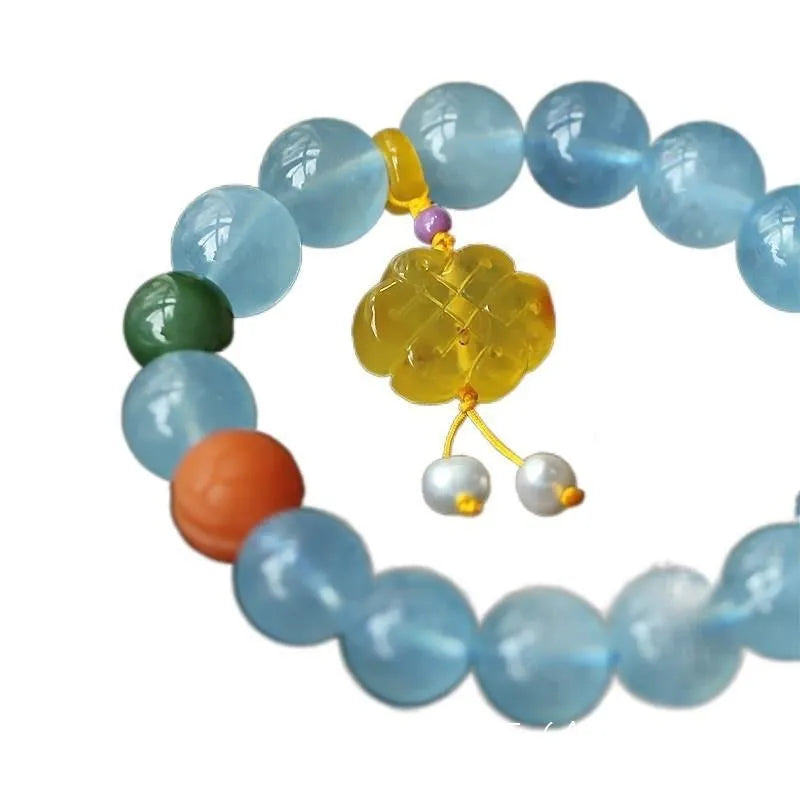 Natural aquamarine round bead bracelet with 10mm beads in unisex simple design